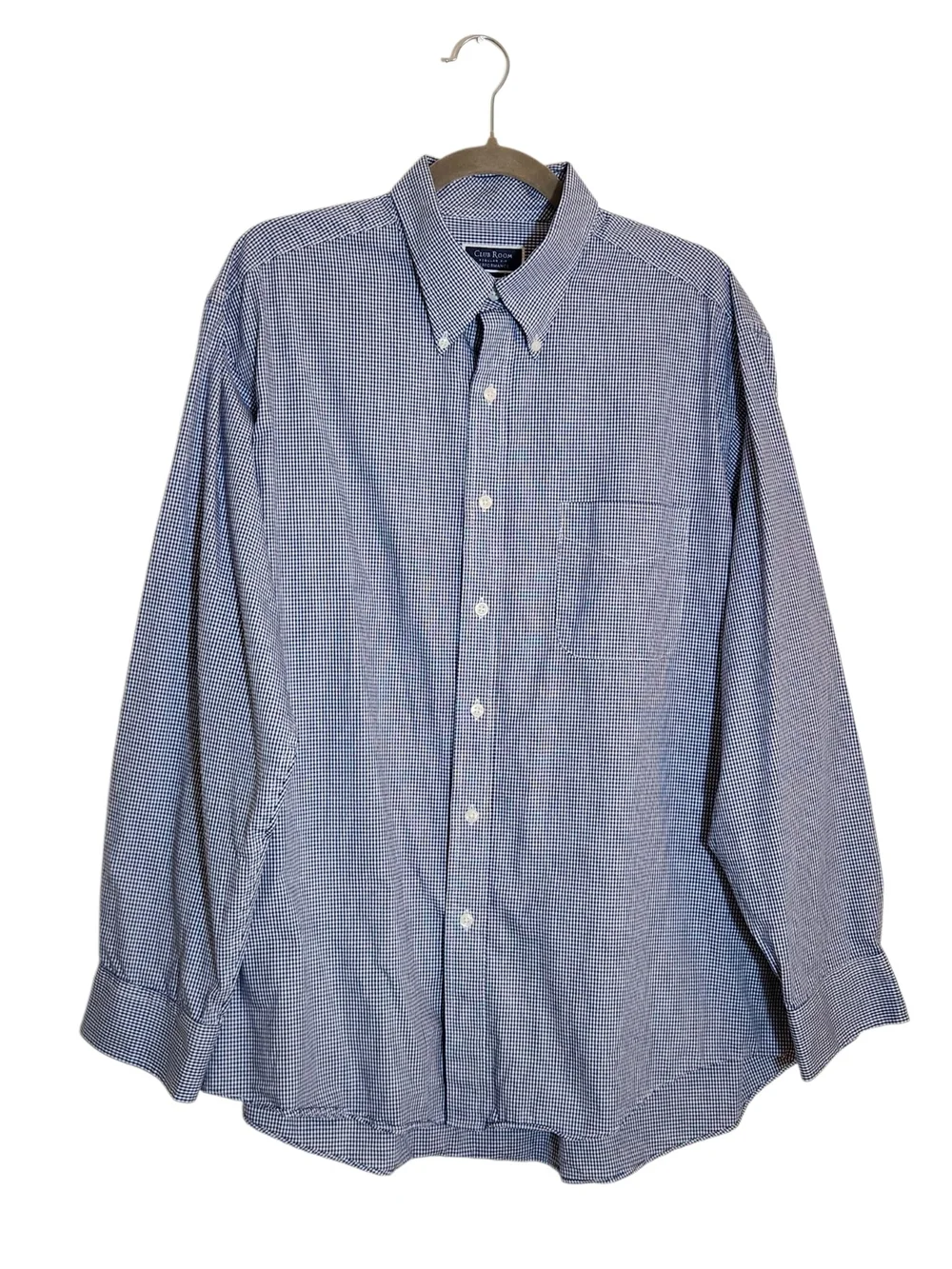 Club Room Navy and White Gingham Check Dress Shirt Size 17 34/35